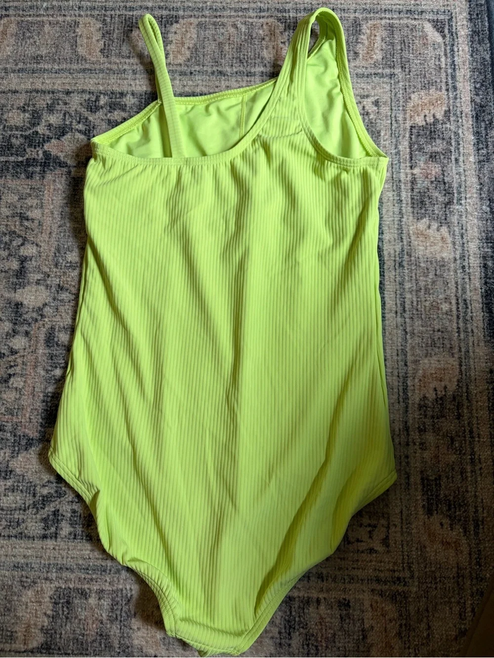Athleta Neon Yellow One-Shoulder Ribbed Kids Swimsuit